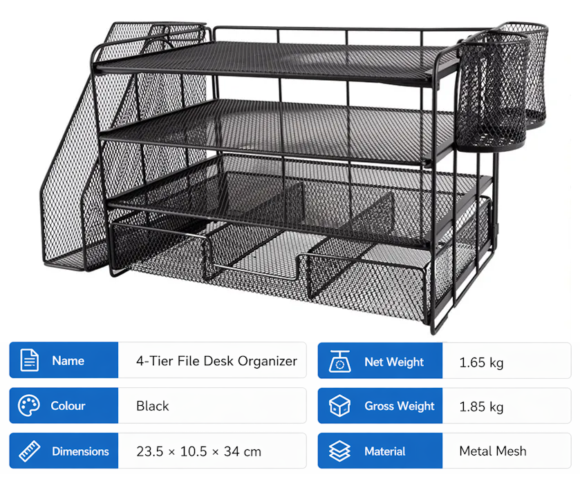 Minimal Metal Mesh Desk Organizer